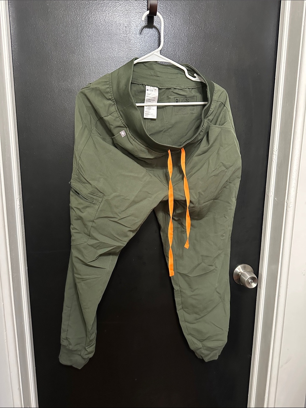 Olive Green Jogger Pants with Orange Drawstrings - FIGS